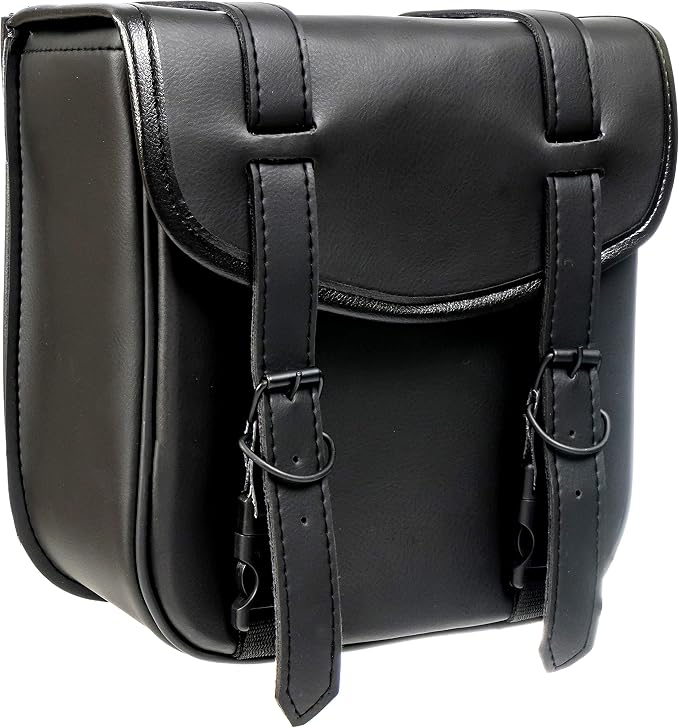 Motorcycle Sissy Bar Black Synthetic Leather Bag 3 Point Heavy Duty Mounts with Quick Release Front Buckles, Universal Fit for Sissy Bars or Forks