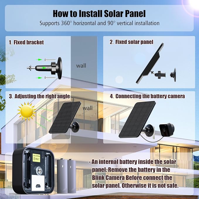 Rhorawill 5 Pack Solar Panel for Blink Outdoor 2K+/4(4th Gen)/Outdoor(3rd Gen) XT3 and XT2/XT Camera(Not Included)/Blink Outdoor Camera,Solar Panel with Mount 13.1ft Cable Rubber Plug