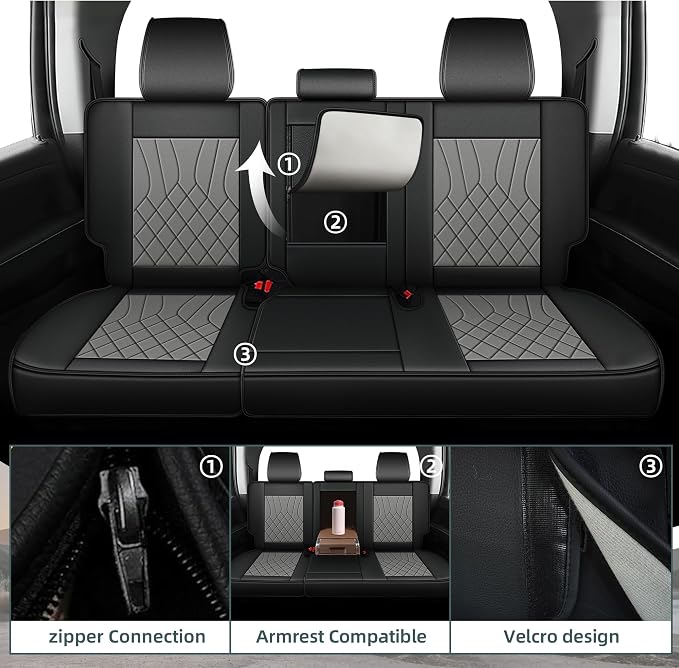 AOMSAZTO Seat Covers Fit for Chevy Silverado GMC Sierra 1500 2500HD 3500HD 2019-2024 Crew Double Extended Cab Full Set Truck Pickup Car Seat Covers (Black & Grey,5 Seats)