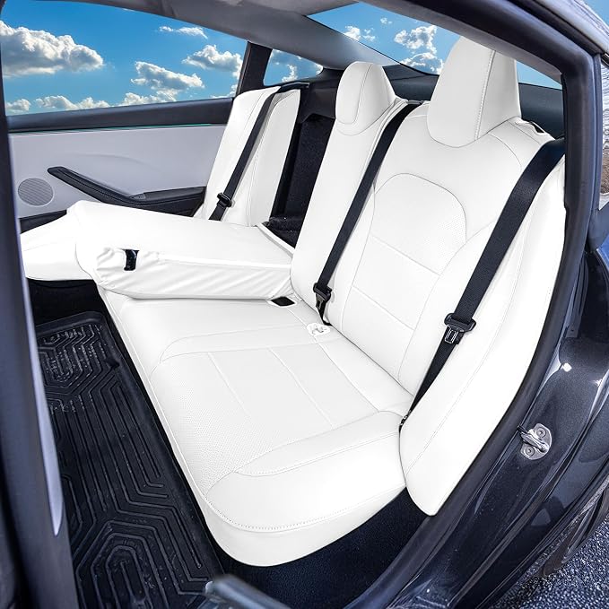 FH Group Custom Fit Seat Covers Compatible with Tesla Model 3 2024–2026 Full Set Seat Covers for Tesla Sedan (Front Seats + Rear Seats) Faux Leather Car Seat Covers, Solid White