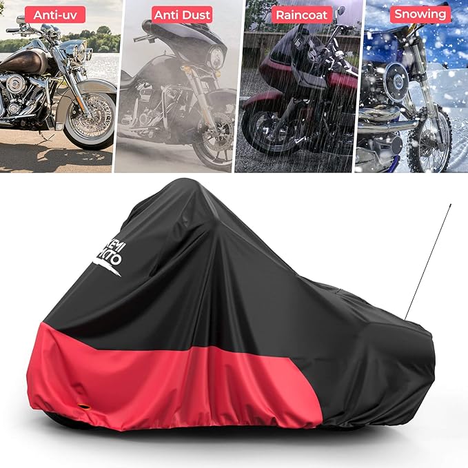KEMIMOTO Heavy Duty 420D Motorcycle Cover Fits Side Top Box Waterproof Outdoor Compatible with Touring, Touring Ultra Limited Road King Street Glide Road Glide All Weather Dust Sunlight Rain Cover
