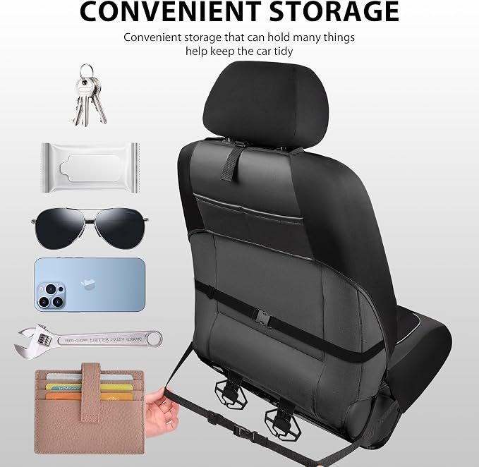 CAR PASS Leather Car Seat Covers Gel Wetsuit PU Full Set Seat Cover Waterproof EVA All Weather Neoprene Universal Fit Pickup SUV Truck Sedan Automotive, Armrest Airbag Compatible, Rhombic Silver Strip