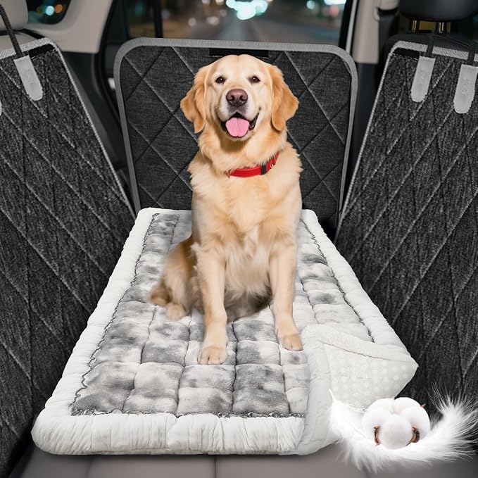 Bundle-2 Items,Thickened Dog Bed for Car Back Seat,Upgraded Bottom Non-Slip,Fits Hard Bottom car seat Cover for Dogs,Premium Mixed Color,Dog Car Seat Cover