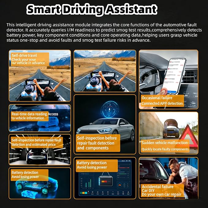 2-in-1 Handheld OBD2 Scanner, Bluetooth Car Diagnostic Tool with Built-in Screen, Auto Code Reader with Free App, Check Engine Light Reset, Live Data & I/M Readiness for 1996+ 12V Gasoline Vehicles