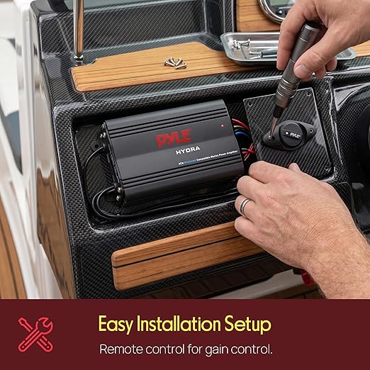 Pyle 200W RMS 4-Channel Marine Amplifier - Bluetooth Wireless Audio Streaming - Waterproof - Full Range Stereo w/ RCA - High Crossover HD Music - Multi-Channel System - Compact & Powerful - PLMRMB4CB