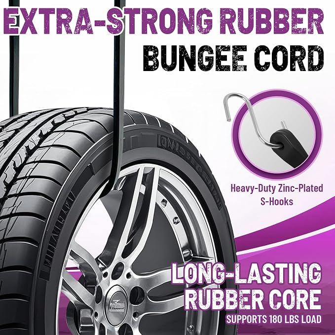 Bungee Cords with Hooks (20 Pack) – 10", 15", 21", 31" Heavy Duty EPDM Rubber Tarp Straps, Max Stretch 2X, Load 180+ LBS, Crimped S Hooks for Cargo, Trucks, Camping, Outdoor Use