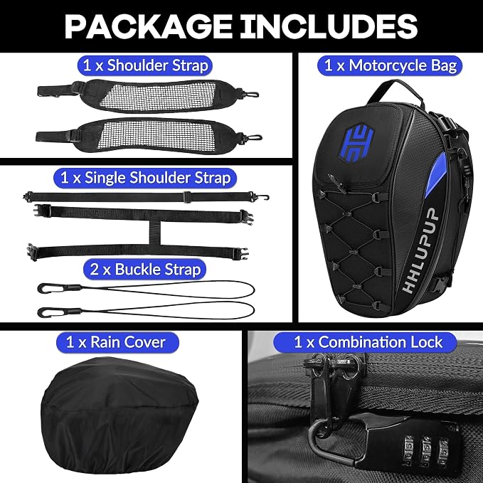 Motorcycle Helmet Bag Dual Use Helmet Backpack and Seat Bag, 38L Waterproof Luggage Bag with Password Lock for Travel and Commuting Blue