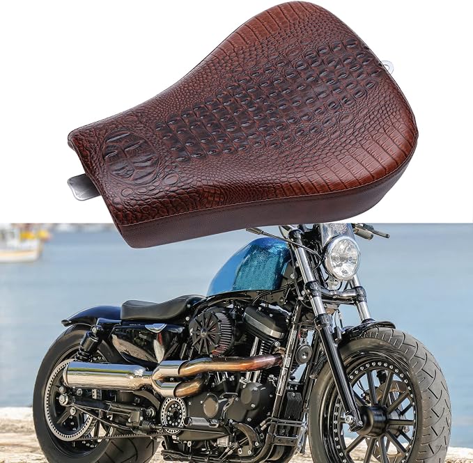 Brown Crocodile Motorcycle Solo Seat Front Driver Cushion Compatible with Harley Sportster Forty XL1200 883