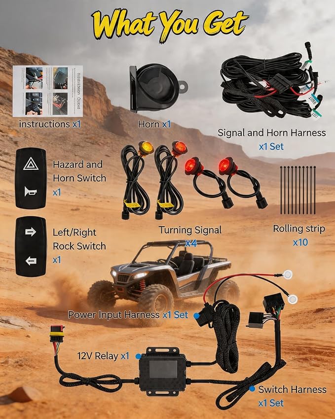 UTV Turn Signal Kit with 110DB Horn ATV Street Legal Kit | Plug and Play UTV ATV Blinker with Rocker Switch, Street Legal Kit Compatible with Polaris, Can Am, CFMOTO, Arctic Cat-4