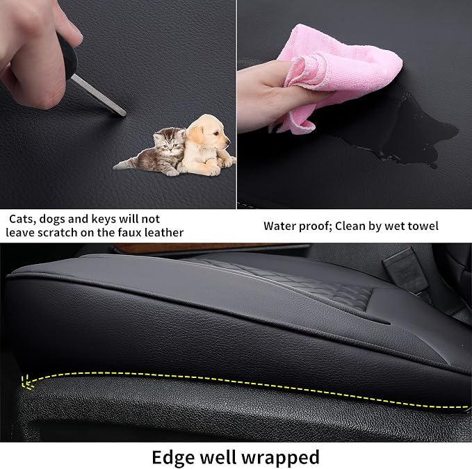 LUCKYMAN CLUB Chevy Silverado/Sierra P01-S1 Rear Seat Covers, Fit 2007-2013&2019-2024 1500/2008-2014&2020-2024 2500 HD/3500 HD Crew Cab with Breathable Faux Leather (Rear only, Black)