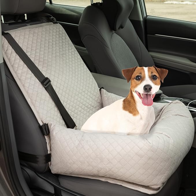 Dog Car Seat - Dog Car Seats for Small to Medium Dogs and Cats up to 44lbs - Pet Travel Accessories with Tether and Removable Washable Cover - Pet Booster Seat for Front or Back by PETMAKER (Gray)