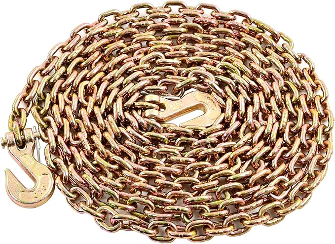 1/4 Inch x 16 Feet Transport Binder Chain G80 Safey Tow Chain with Grab Hooks 3300 Lbs Safe Work Load for Transporting Towing Tie Down Binding Equipment