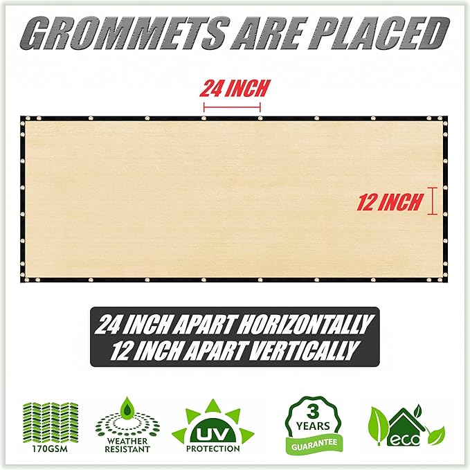 ColourTree Customized Size 6' x 20' Beige Fence Screen Privacy Screen - Commercial Grade 170 GSM - Heavy Duty - 3 Years Warranty - Cable Zip Ties Included