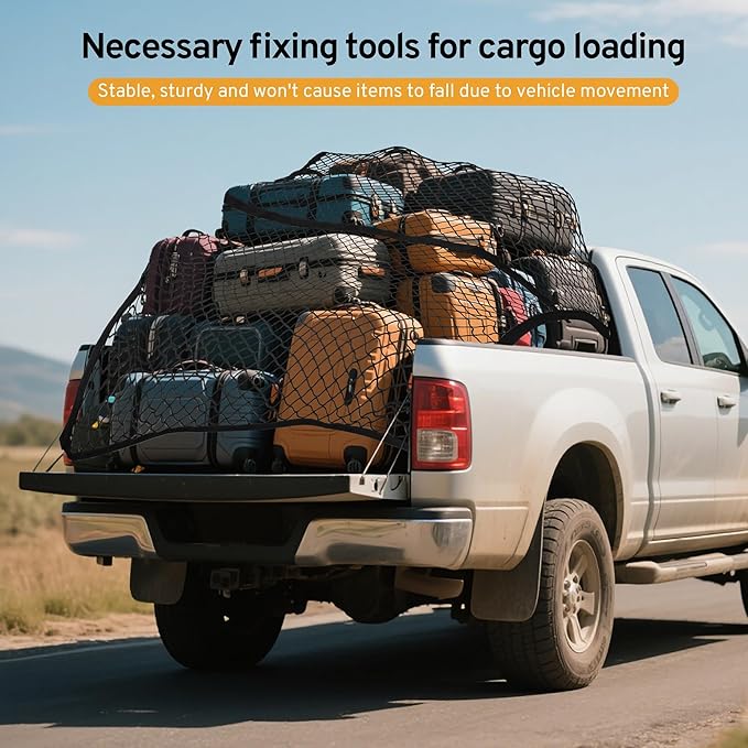 Cargo Net for Pickup Truck Bed for Jeep Gladiator 2000-2025 2026 Accessories Mesh Organizer Stretchable 4'x4' to 7'x7' Netting Highly Elastic