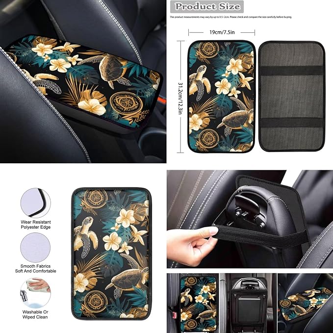 Howilath Sea Turtle Boho Floral Car Front Seat Covers Set Anti-Slip Auto Accessories with Keychain/Seatbelt Pads/Steering Wheel Cover/Armrest Cushion/Coasters, Easy to Install
