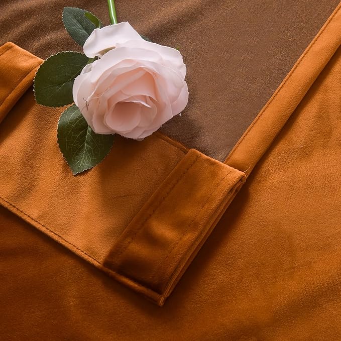 Roslynwood Luxury Soft Brown Velvet Curtains 63 inches Long Back Tab Thermal Insulated Blackout Window Drapes for Living Room/Bedroom/Dining Room, W52 x L63, 2 Panels
