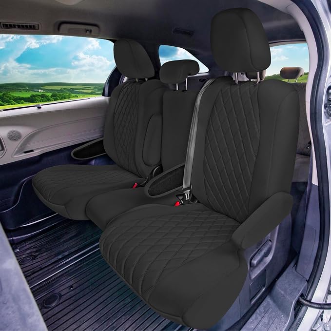FH Group Custom Fit Car Seat Covers Specifically Made for Toyota Sienna 2011-2020, Car Seat Cover Full Set, 8 Seater Automotive Seat Covers in Black Neoprene, Waterproof and Washable Seat Covers