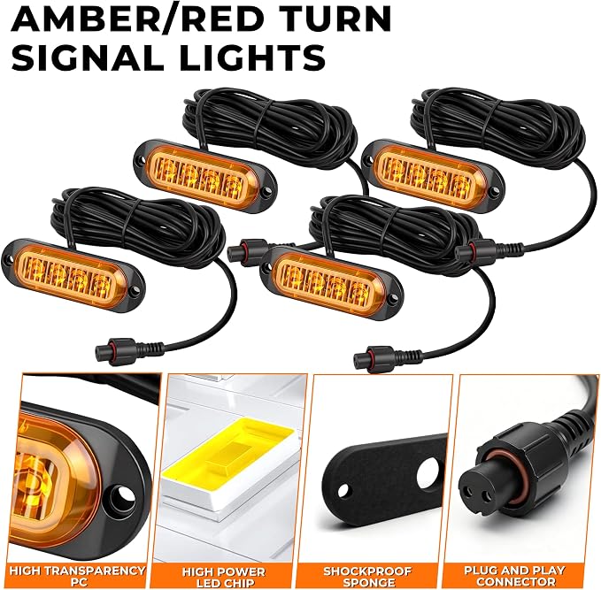 YUDE ATV SXS UTV Turn Signal Kit with 110dB Horn,Pre-Wired Blinker Kit with Rocker Switch,Plug and Play,Universal Street Legal Kit for Polaris Can-Am Kawasaki CFMOTO Yamaha 12V Golf Cart