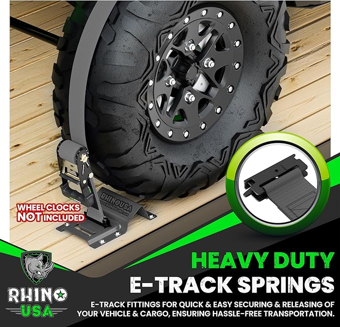 Rhino USA E Track Ratchet Tie Down Straps (4,500lb Break Strength) - Includes (4) Premium 2" x 16' eTrack Tie Downs - Ultimate Heavy Duty eTrack Cargo Strap System for Trailer, Truck, Motorcycle