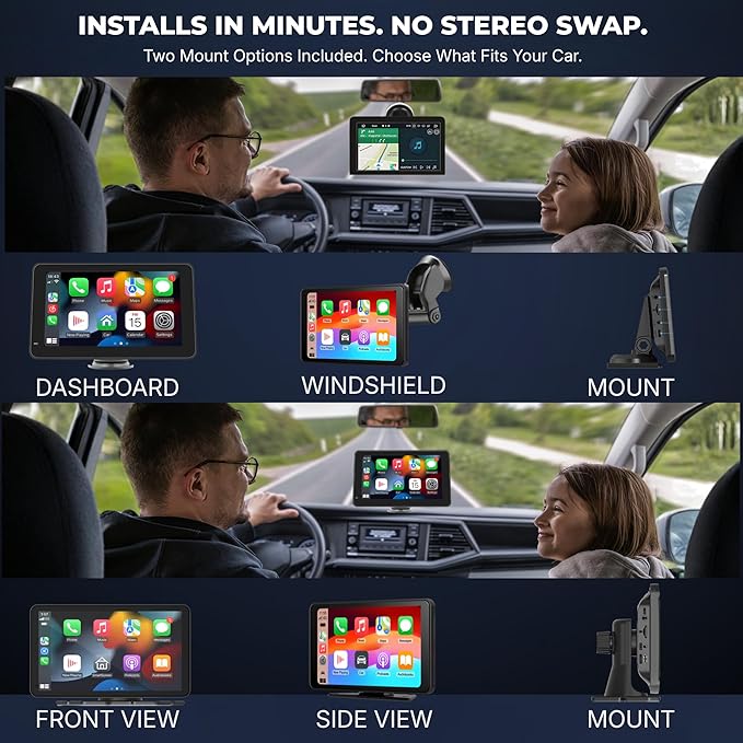 Portable Wireless Carplay Car Screen carplay, 7" Touchscreen for Car with Apple Car Play & Android Auto Backup Camera/Mirror Link/Voice Control/Bluetooth/GPS/AUX/FM All Vehicle