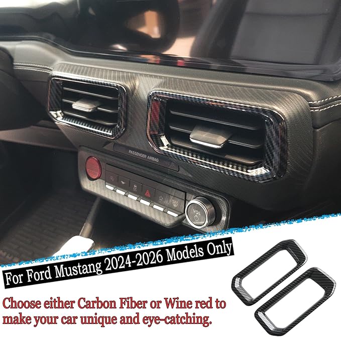 MUXEE A/C Vent Trim Panel Cover, for Ford Mustang 2024 2025 2026 - ABS Carbon Fiber Dashboard AC Air Vent Outlet Grain Sport Interior Trim Accessories（A-Shape）