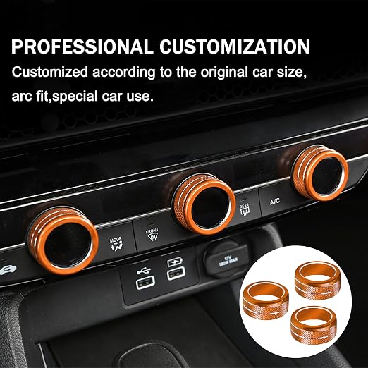 Knob Covers for Honda Civic Accessories 2026 2025 2022-2024 for CRV 2026 2025 2024 2023 for Acura Integra 2025 2024 2023 AC Knoob, Air Vent, Audio Control, Push Start Button Cover Ring 11Pcs (Orange)