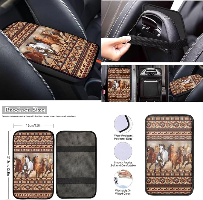 Tribal Horse Automobile Seat Cover Sets 13 Pack with Car Steering Wheel Cover Arm Rest Cover Keychain Holder Protector Seat Belt Pads Suitable for Most Cars,SUV