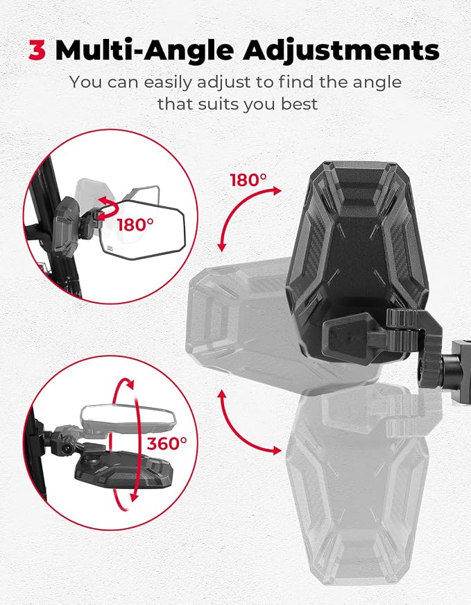 KEMIMOTO UTV Side Mirrors, UTV Rearview Mirrors Fit for Windshield Compatible with Pro-Fit Polaris Ranger General Can-Am Defender Maverick Trail, 3-axis Rotation Breakaway Rear View Accessories