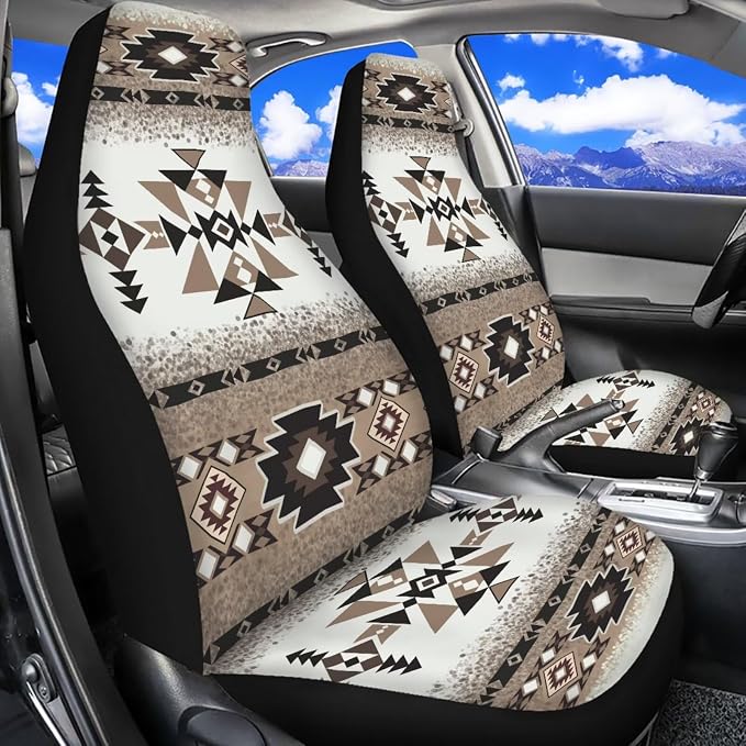 Western Aztec 11 Pack Car Accessories Set with Car Front Seat Cover Steering Wheel Cover Auto Seat Belt Cover Rear View Mirror Cover Easy to Install for Car SUV Seat Protector
