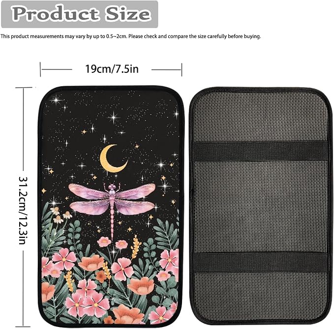 12 Pcs Dragonfly Car Seat Covers Full Set Moon Stars Flower Cottagecore Dragonfly Front Back Seat Cover,Fit Most Cars, Truck,Elastic Steering Wheel Cover Seatbelt Keychain Armres Pads Decor