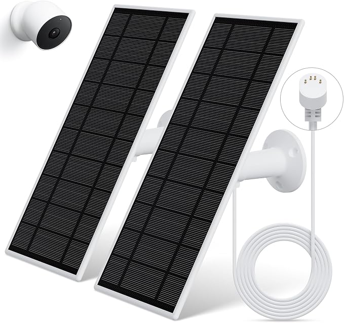 Solar Panel for Google Nest Camera, 2Pack Upgraded Solar Power Charger for Google Nest Cam Indoor & Outdoor(Battery Version), Flexible Solar Panels with IP65 Waterproof 13.1Ft Charging Cable