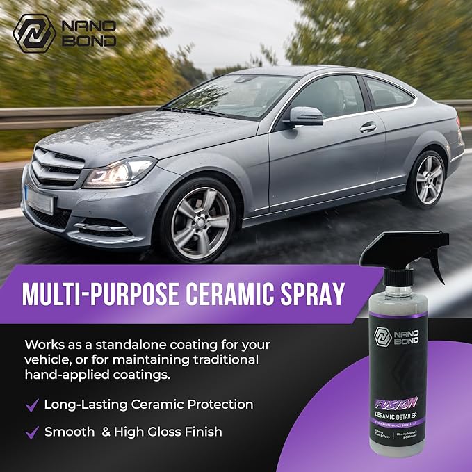 Nano Bond Hydrophobic Spray Ceramic Detailer - SiO2 Coating for Cars, RVs, Boats, Motorcycles, & ATVs, Headlight Restoration Kit Included, Professional Grade Sealant, Made In USA, 16 Fl Oz