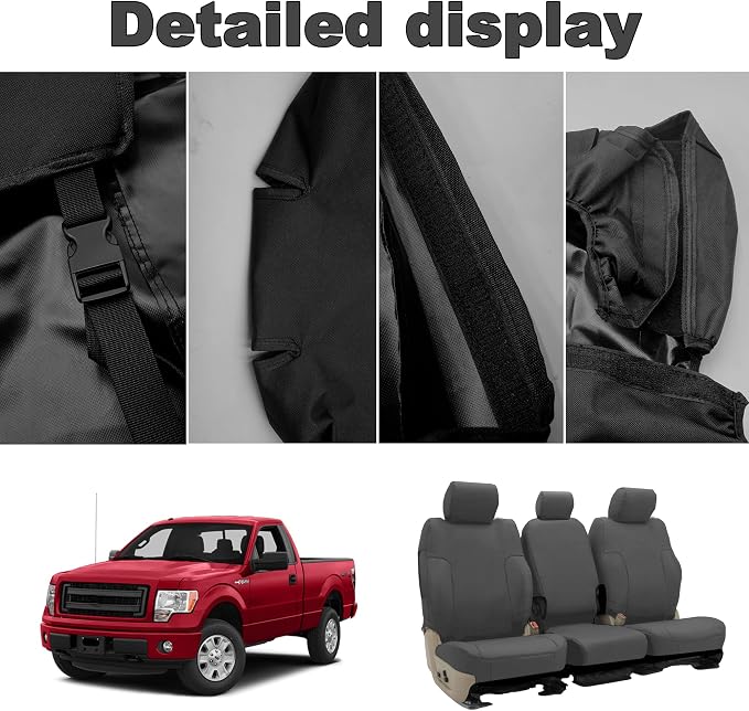 Custom Split Bench Seat Covers for Ford F150 XLT/Lariat 2014 F250 F350 F450 F550 XLT/Lariat 2015-2021 Heavy Duty Cloth Protector Interior Accessories，Waterproof & Machine Washable - Gray