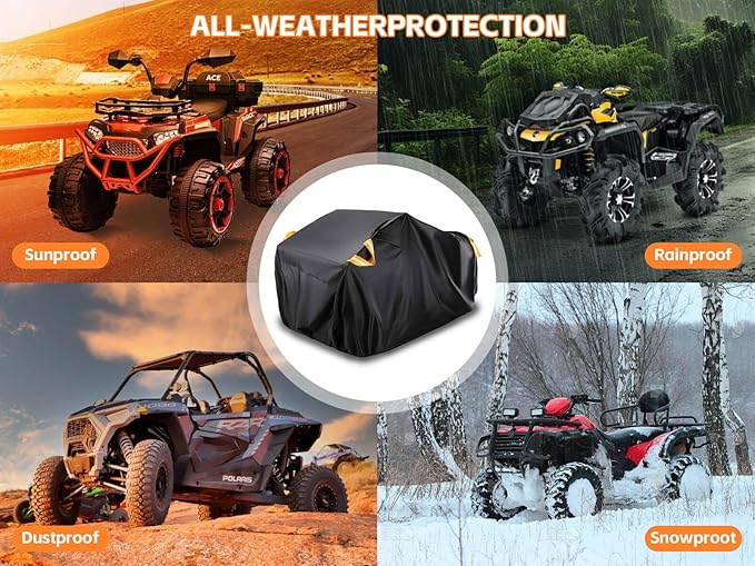 Heavy-Duty ATV Cover 600D Oxford Waterproof, UV Protection for 4-Wheeler/Quad, All Weather Season Protection Outdoor for Polaris Kawasaki Yamaha Suzuki Can-Am