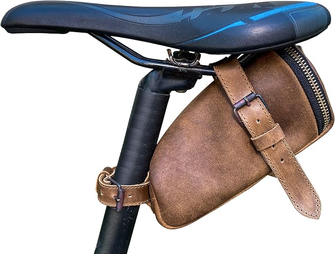 Hide & Ride, Bicycle Under Seat Pouch, Multi-functional Organizer for Commuters, Accessory Bag, Biker Essentials, Full Grain Leather, Handmade, Bourbon Brown