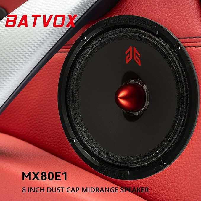 MX80E1 Loudspeaker 8 Inch Midrange 560 Watts 6 Ohms Red Bullet, Premium Quality Audio Door Speakers for Car or Truck Stereo Sound System, Black (2 Speakers)