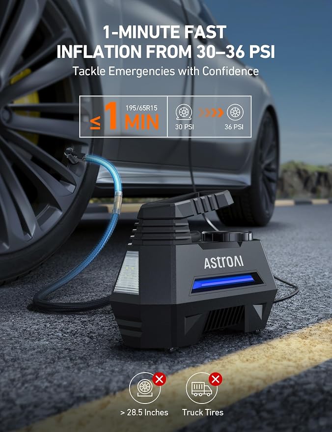 AstroAI Air Compressor Tire Inflator Blue, 10A AC to DC Converter and Cigarette Lighter Extension Cord 12FT Bundle
