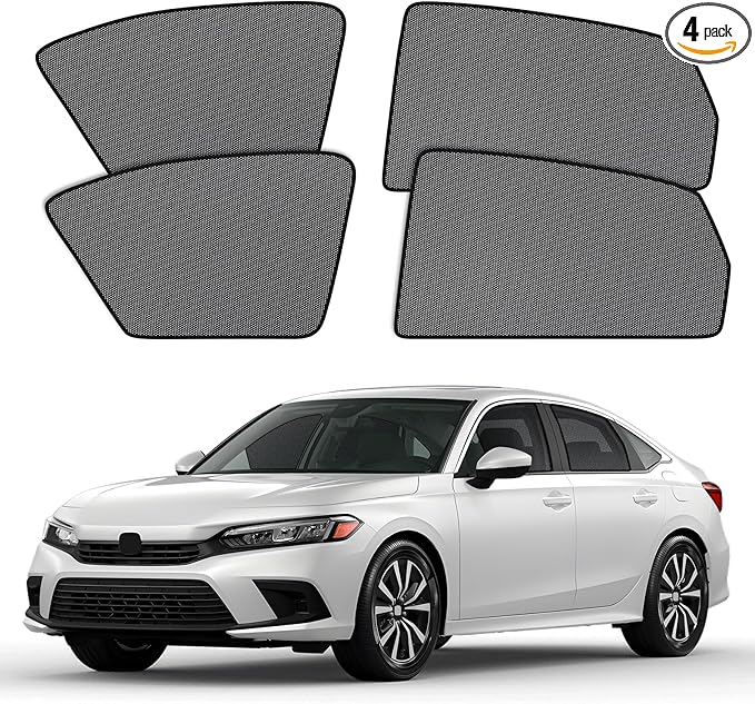 XCBYT 4 Pack 2021-2024 Honda Civic Window Shades with Breathable Mesh Window Covers 99% Sun UV Blackout Keeps Cool Privacy Curtains for Breastfeeding, Napping, Dressing, Camping