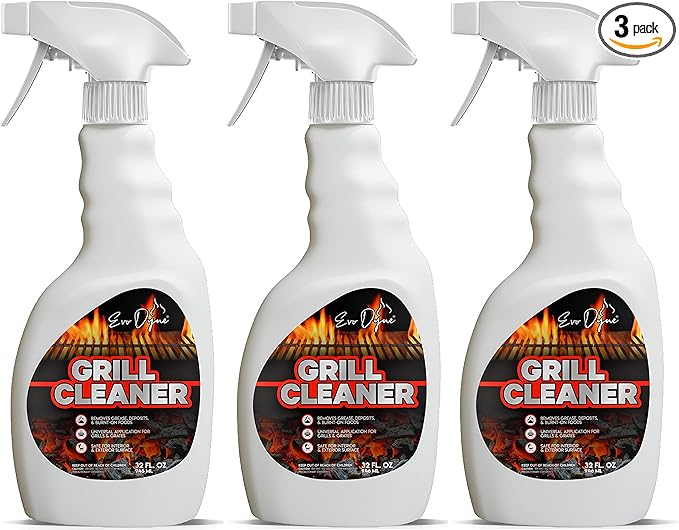 Evo Dyne Grill Cleaner Spray (32 oz), Made in USA - Quickly Cleans BBQ Burnt-on Foods and Grease from Grill Grates - Heavy Duty, Fast-Acting Formula, Less Scrubbing - Food Safe Grill & Oven Degreaser (3-Pack)