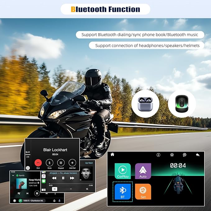 CarPlay Screen for Motorcycle,Portable Wireless Carplay/Android Auto for Motorcycle,5 inch IPS Waterproof Portable Radio GPS Display for Motorbike with Bluetooth,TF Port