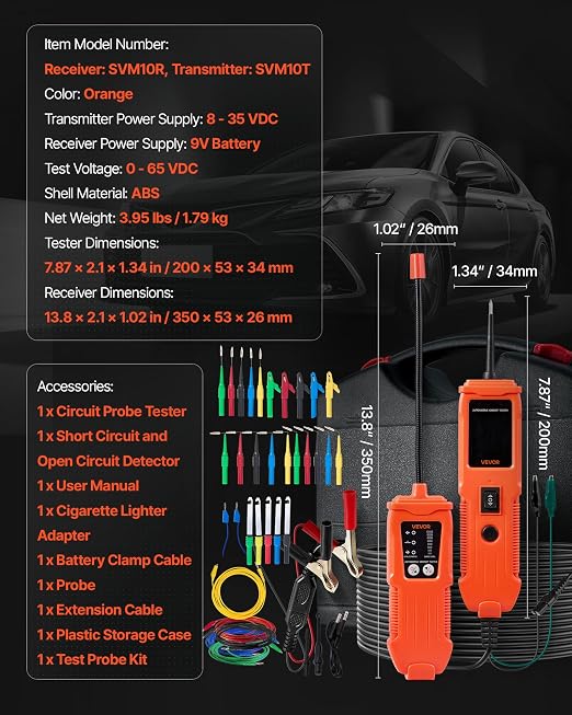 VEVOR Automotive Circuit Tester Kit, 8-35 DCV Power Circuit Probe Tester with TFT Color Display and Lighting, 2-in-1 Electrical Automotive Power Tester Probe with 19.7 ft / 6 m Extension Cable