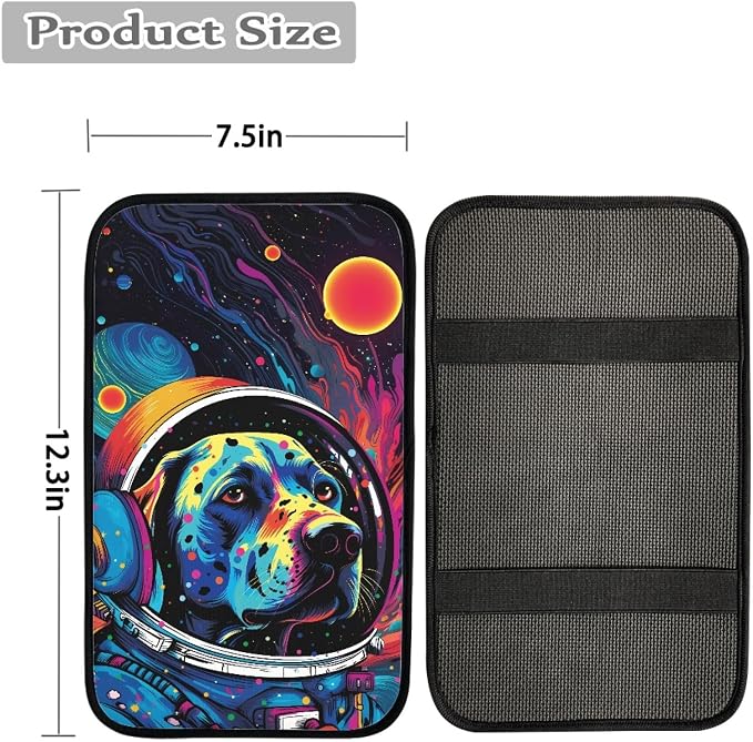 Howilath Psychedelic Astronaut Labrador 10pcs Car Front Seat Covers/Steering Wheel Cover/Seatbelt Pads/Keychain/Armrest Cushion/Coasters Vehicle Seat Protector Accessories