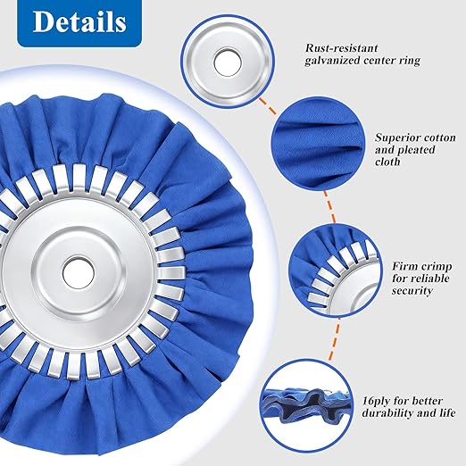 Tnisesm 10Pcs 8" Airway Buffing Wheel, Aluminum Polishing Kit in Diameter 5/8 inch Arbor Hole, Metal Polishing Wheel for Angle Grinder