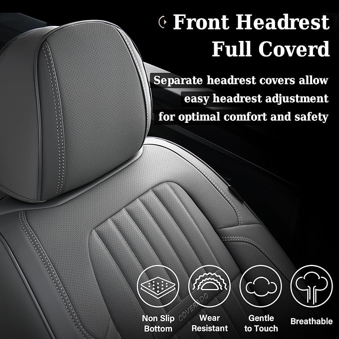 Coverado Car Seat Covers Full Set, Gray Car Seat Cover, Seat Covers for Cars, Waterproof Car Seat Protector, 5 Pieces Nappa Car Seat Cushion, Car Seat Covers Front Seats and Back Fit for Most Cars