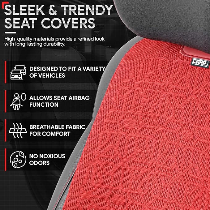 Protex Series Front Row Set Seat Covers Woven Polyester Universal for Cars Trucks SUV, Red, CA-SC-PROTEX-F-RD