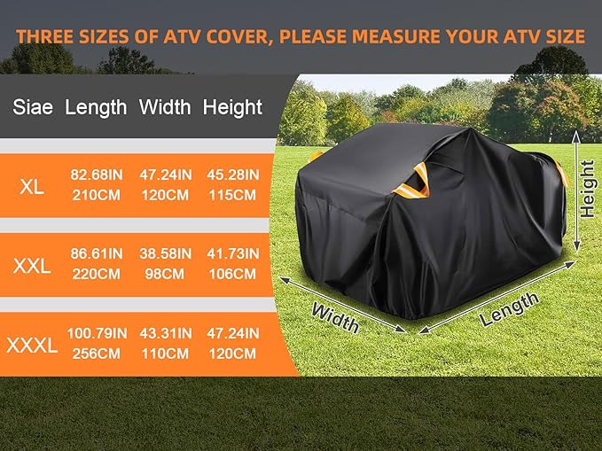 Heavy-Duty ATV Cover 600D Oxford Waterproof, UV Protection for 4-Wheeler/Quad, All Weather Season Protection Outdoor for Polaris Kawasaki Yamaha Suzuki Can-Am
