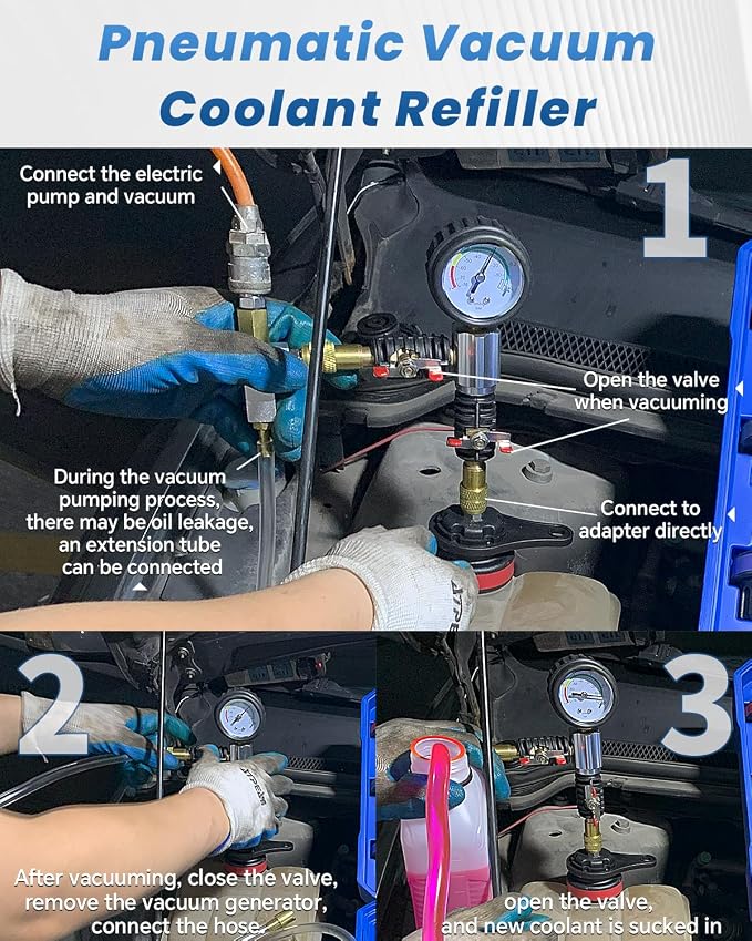ATPEAM 28pcs Universal Radiator Pressure Tester Coolant Pressure Tester and Vacuum Refill Kit for Automotive Cooling System Water Tank Leakage Detection