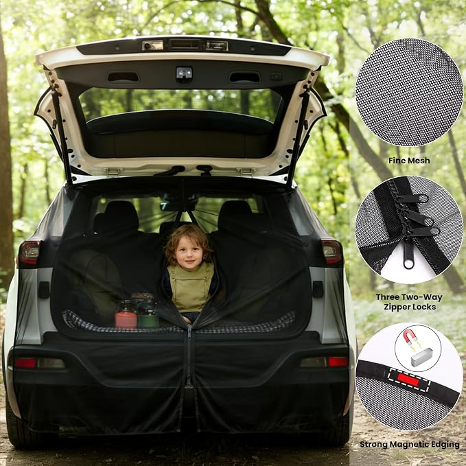 Car Tailgate Mesh Screen for SUV, CUV, MPV, Van, Ventilation Breathable and Anti-Mosquito Magnetic Mosquito Net Tailgate Essentials Car Camping Accessories