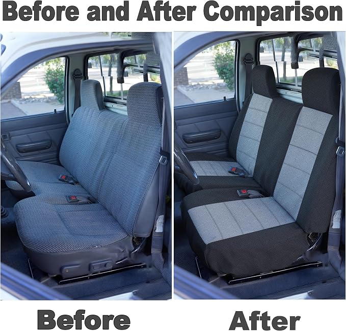 Bench Seat Covers for Toyota Pickup 1987 1988 1989 1990 1991 1992 1993 1994 Heavy Duty Cloth Protector Interior Accessories,Molded Headrest with Small Notch Machine Washable, Gray