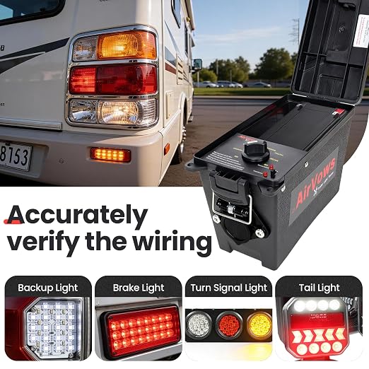 Trailer Light Tester(7-Way Round Pin) with 12V 12Ah Battery,Support Wireless Remote Control,98FT Max Remote Range,IPX8 Waterproof Case,Features Overload Protection,2-Year Warranty